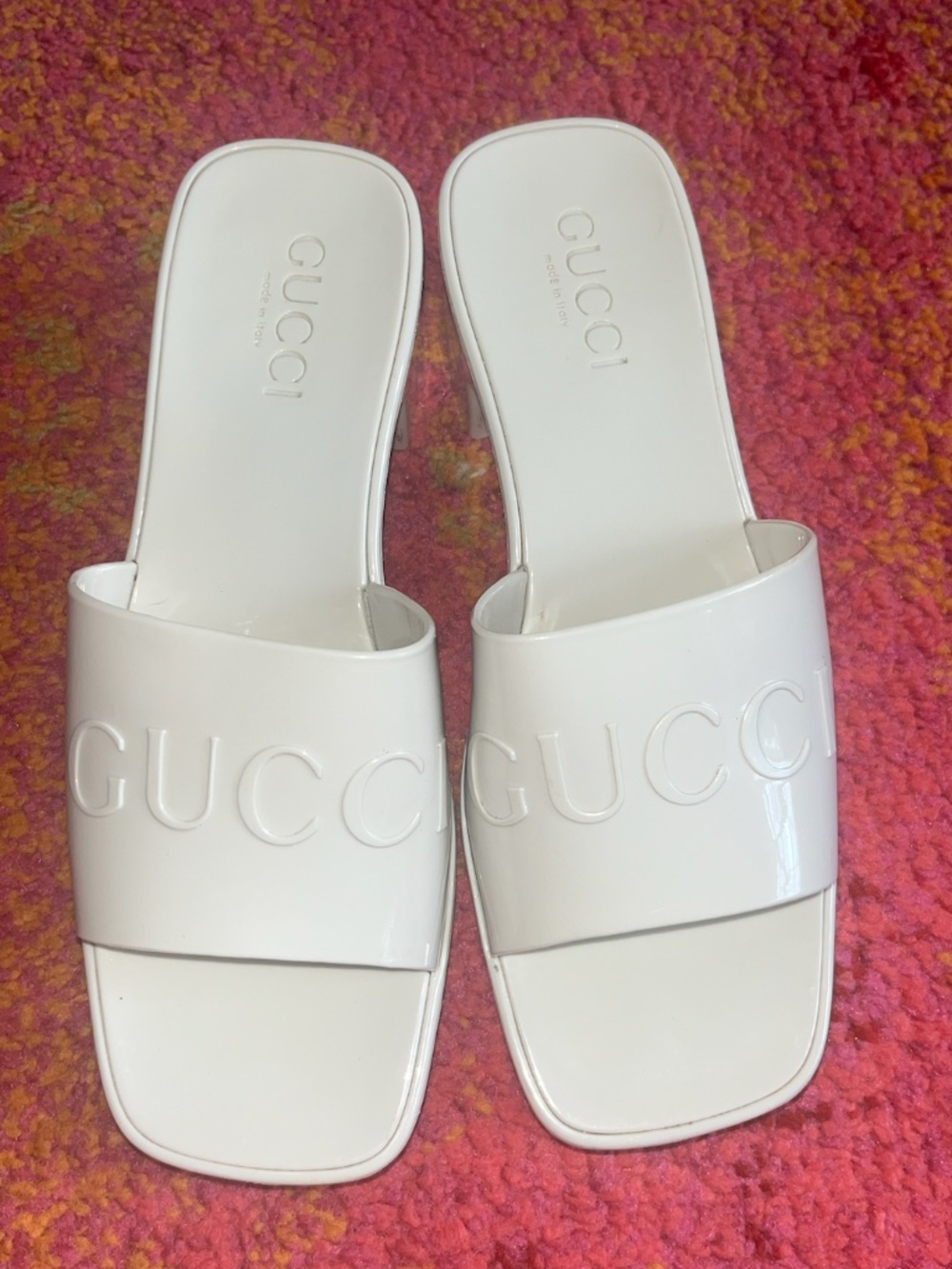 Gucci Rubber Logo Platform Slide Sandals White Women’s 36